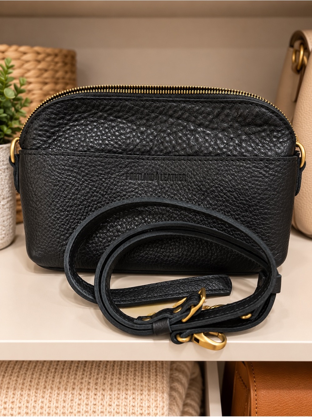 Portland Leather Goods Pebbled Crossbody Black Crossbody Bag